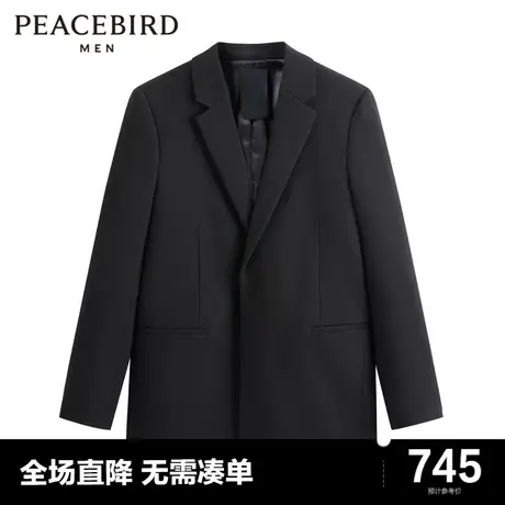 太平鸟男装奥莱  新款羊毛黑色西服休闲西装男图片