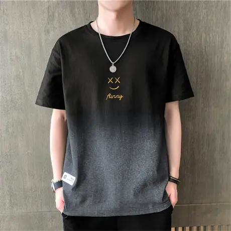 纯棉短袖t恤男士夏季潮牌渐变色半袖男生设计感全棉宽松透气体恤T图片