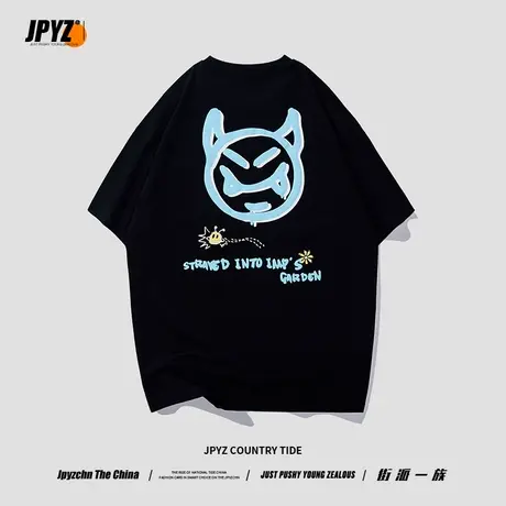 夏季新款卡通小恶魔印花白色t恤男短袖潮流ins宽松大码无性别穿搭商品大图