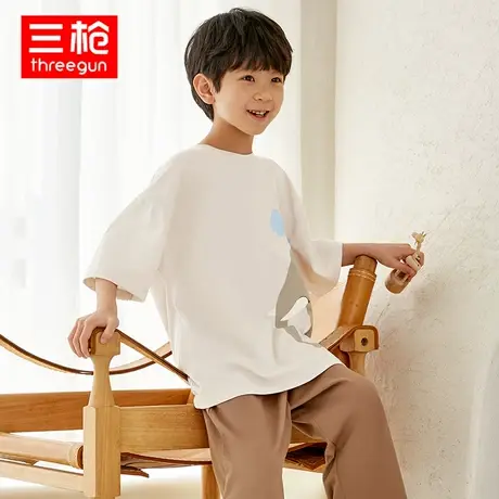 三枪童装睡衣睡裤春夏舒感棉圆领短袖中裤少儿男孩家居服套装商品大图