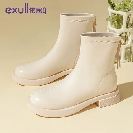 依思q今年流行的小短靴法式及踝靴2023年新款女靴秋冬裸色靴子女商品大图