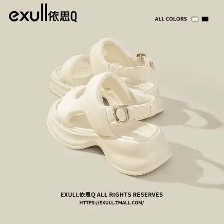 依思q厚底凉鞋女款夏季2024年新款小个子高级感松糕鞋子运动防滑商品大图