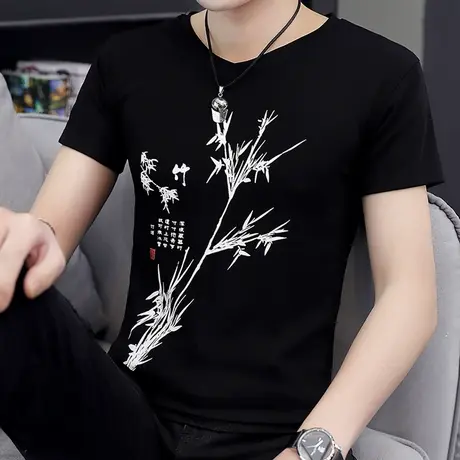 男v领短袖t恤夏季纯棉韩版修身潮流百搭冰丝潮牌男装上衣服体恤衫商品大图