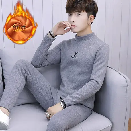 青少年保暖内衣套装男士冬季高中初中学生加绒加厚秋衣秋裤半高领商品大图