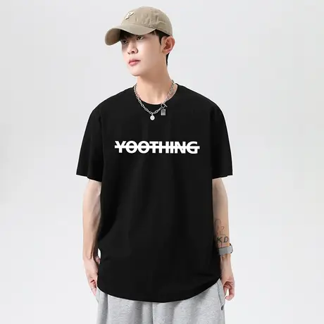 美式重磅纯棉t恤男士短袖潮流宽松黑色上衣服夏季半袖全棉打底衫商品大图