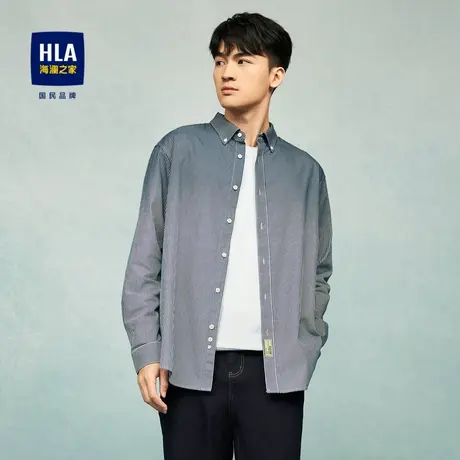 HLA/海澜之家时尚条纹长袖休闲衬衫23秋季新纯棉外套款宽松长衬男商品大图