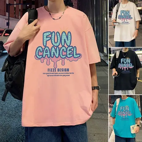 潮流宽松短袖t恤男夏季2023新款纯棉半截袖打底衫情侣高街上衣服商品大图