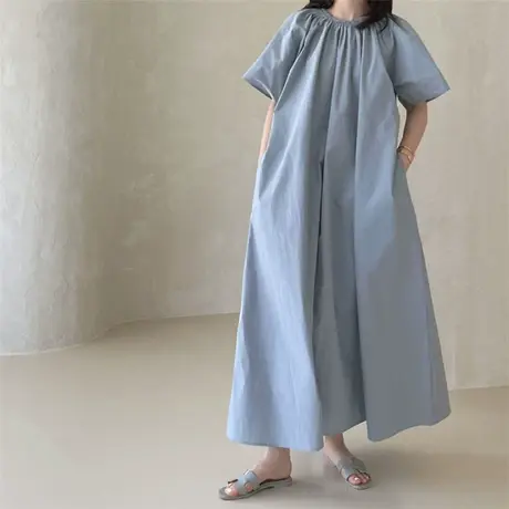 夏装新款中长款连衣裙女韩版宽松收腰显瘦时尚系带大码休闲裙子潮图片