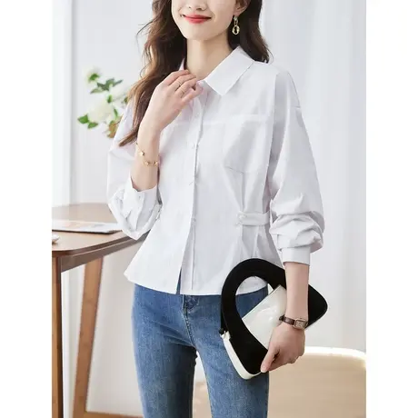 时尚气质简约淑女衬衫2023年春季新款简约宽松显瘦通勤翻领上衣商品大图