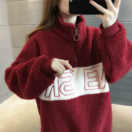 羊羔绒卫衣冬季2023年新款加绒加厚宽松bf高领洋气百搭女士上衣潮商品大图