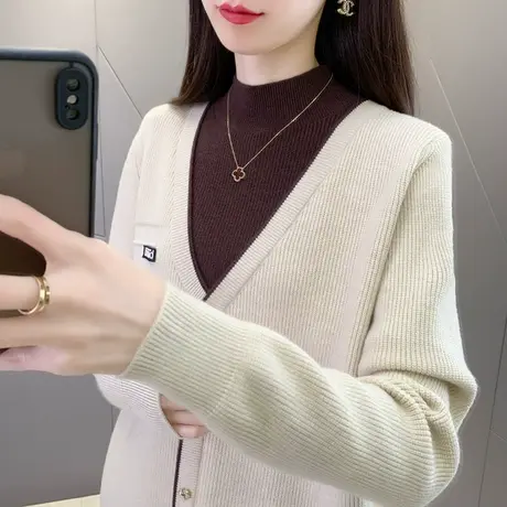 女士假两件套头毛衣2023年秋冬新款半高领针织衫洋气外穿长袖上衣图片