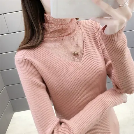 女士毛衣爆时尚洋气蕾丝领打底衫女秋冬秋冬款女装2022年新款上衣商品大图