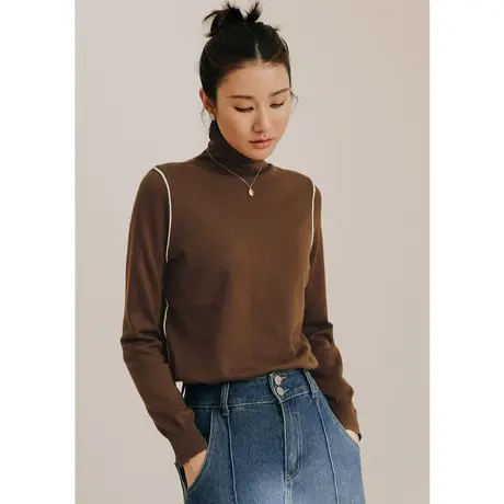 弥古法式高领打底衫堆堆领长袖针织毛衣内搭上衣女秋冬季显瘦小衫图片