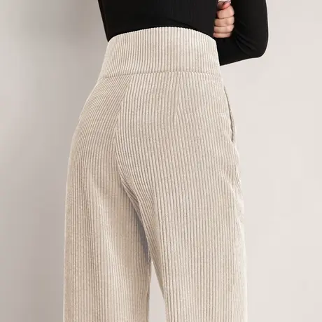 窄版灯芯绒阔腿裤女秋冬2023新款冬季裤子加绒条绒女裤拖地直筒裤商品大图