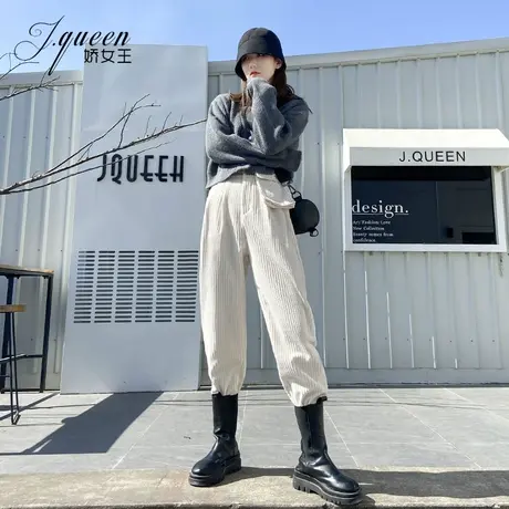 灯芯绒哈伦裤女高腰加绒加厚秋冬新款宽松显瘦休闲条绒九分老爹裤商品大图