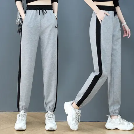 华夫格运动裤女秋季2023年新款宽松休闲束脚裤显瘦灰色卫裤潮ins图片