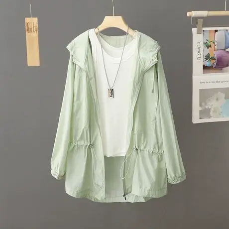 不皱免烫款 中长款连帽防晒衣长袖薄款外套女休闲户外防晒服开衫商品大图