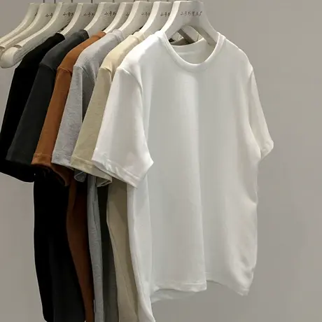 版型很赞！上身hen显瘦！简约大气基础款纯色圆领短袖T恤女图片