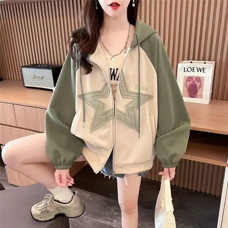 早秋装外套女春秋季韩版宽松薄款百搭学生撞色小个子夹克开衫卫衣图片