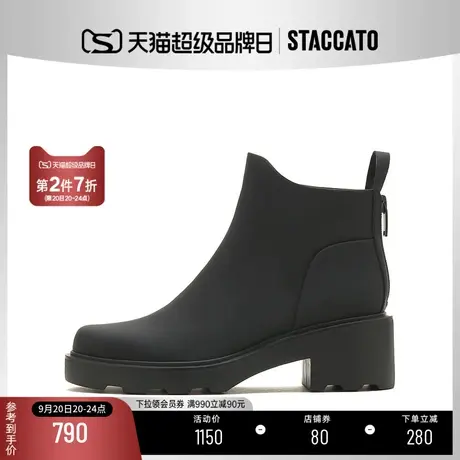 思加图新款时尚ins英伦风高跟短靴时装靴女皮靴EEZ04DD2B商品大图