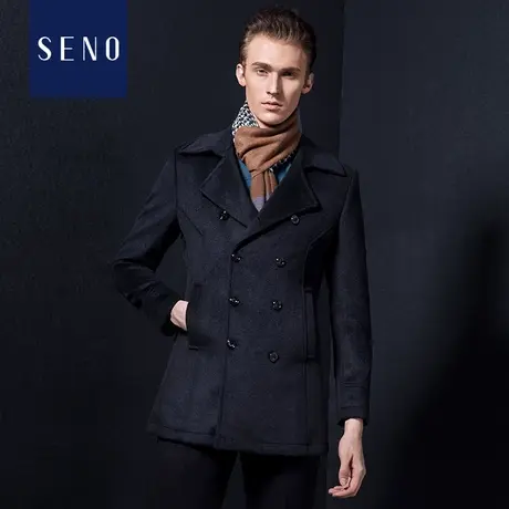 SENO秋冬款商务休闲羊毛外套男装韩版青年正装毛呢大衣男中长款商品大图