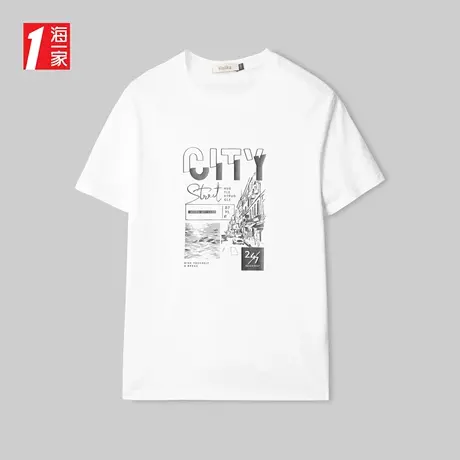 海一家时尚个性印花短T2023夏季新款亲肤棉休闲男士短袖T恤图片