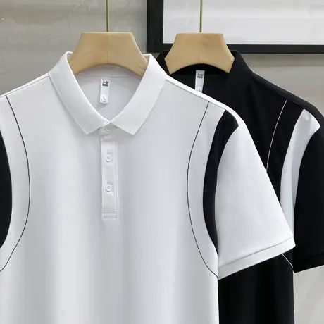 美式撞色拼接polo衫男夏季宽松冰丝棉短袖t恤百搭休闲翻领体恤衫商品大图
