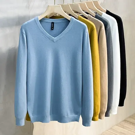 秋冬季轻商务内搭打底衫休闲针织衫修身潮流保暖V领毛衣男上衣商品大图