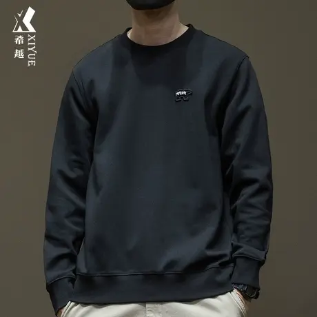 希越精梳棉刺绣卫衣男无帽2023秋季新款宽松大码重磅内搭打底衫潮商品大图