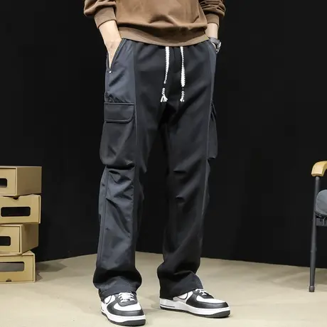 直筒运动裤男士春秋款宽松大码拼色潮牌工装裤子休闲卫裤秋季男裤商品大图