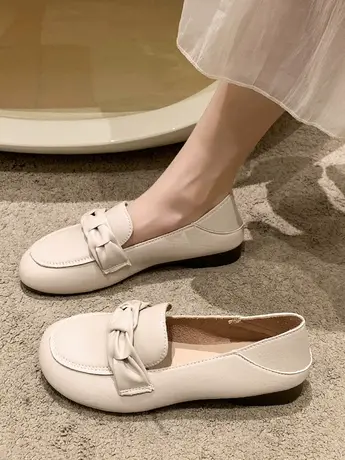 平底单鞋女2023年秋季新款韩版百搭一脚蹬两穿豆豆鞋浅口软底软皮商品大图