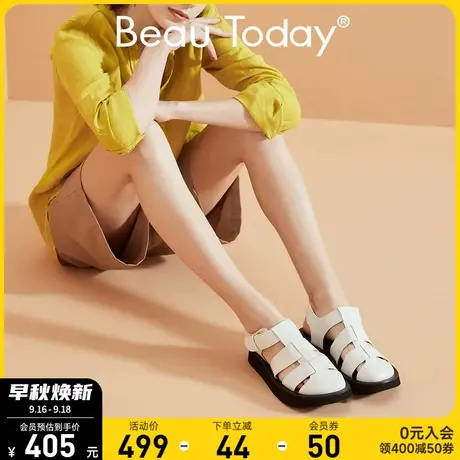 BeauToday包头凉鞋女厚底新款真皮罗马鞋黑色女鞋英伦风单鞋小众商品大图