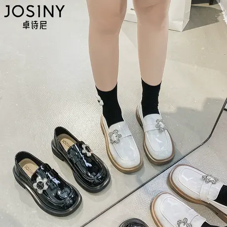 卓诗尼漆皮乐福鞋女2024春季新款黑色英伦风内增高厚底小皮鞋百搭商品大图