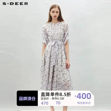 sdeer圣迪奥女装小清新圆领碎花收腰短袖连衣裙S232Z12JQ图片
