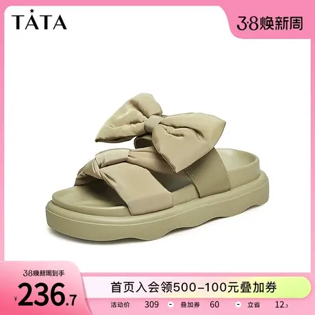 Tata他她懒人拖鞋女夏季外穿蝴蝶结舒适厚底一字拖2023新WSA02BT3商品大图