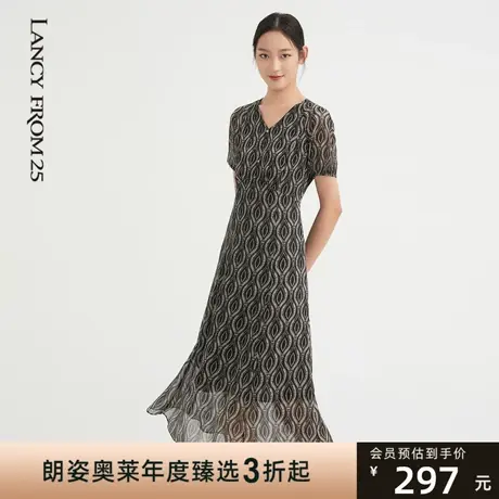 悦朗姿夏奥莱新款翻领短袖收腰宽松连衣裙子女奥莱商场同款商品大图