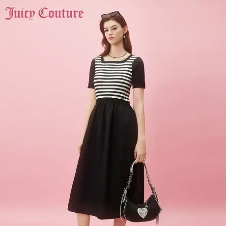 Juicy Couture橘滋2024新款遇见美好金属牌针梭拼接连衣裙图片