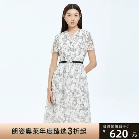朗姿夏季V领法式优雅印花通勤风女式连衣裙新款连衣裙商品大图