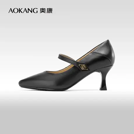 奥康女鞋 2023秋季新款真皮优雅气质尖头浅口单鞋细跟百搭高跟鞋图片