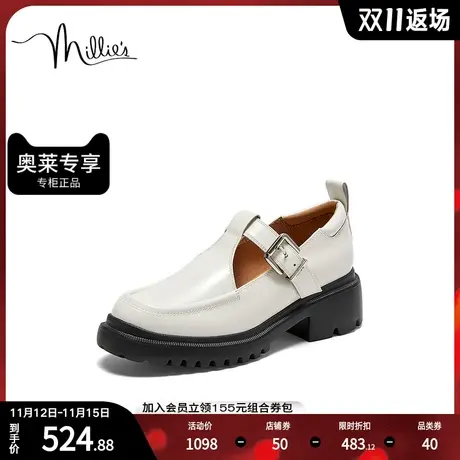millie's/妙丽新款高级感时尚高跟厚底乐福小皮鞋女单鞋SDZ44CA3图片