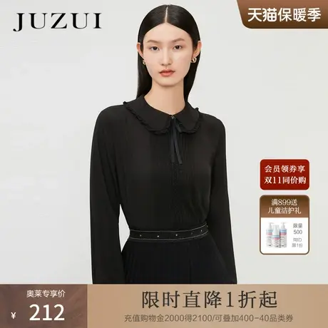 JUZUI玖姿春秋新款纯色娃娃领气质约会休闲时尚俏皮女雪纺衫商品大图