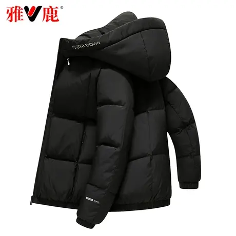 雅鹿黑色羽绒服男短款连帽2023年新款面包服加厚保暖青年外套冬季图片