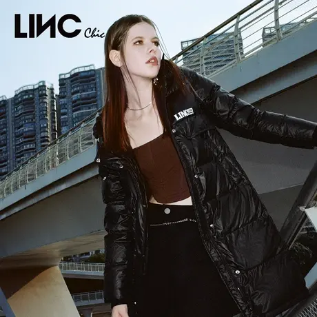 LINC金羽杰羽绒服女2023秋冬新款复古学院皮质中长款女款商场同款商品大图