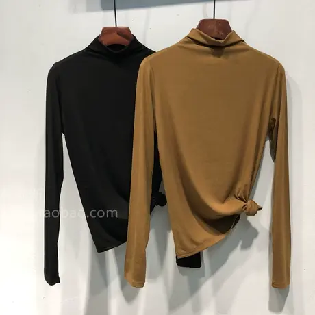 2023秋装新款纯色净版简约百搭高弹力修身长袖半高领T恤打底衫女图片