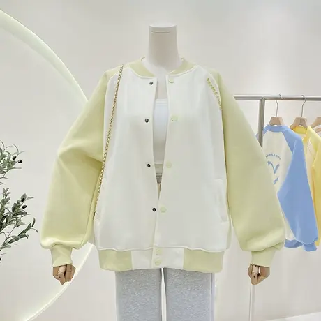 棒球服女外套春秋款美式学院风BF宽松插肩袖拼色夹克潮ins上衣商品大图