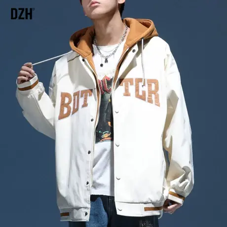 男士卡其色棒球服假两件外套男运动百搭褂子春装棒球夹克秋季上衣图片