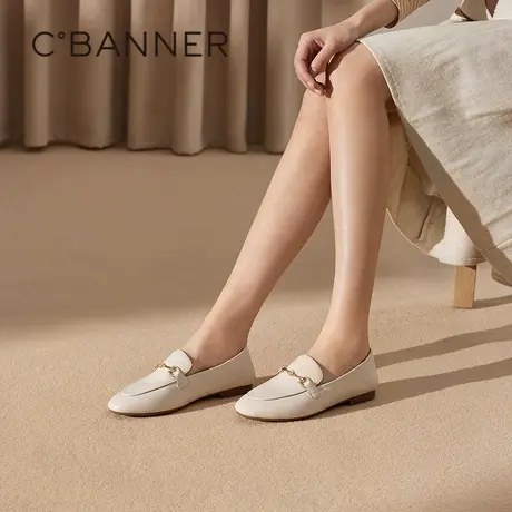 千百度经典羊皮低跟乐福鞋女2025春季新款通勤正装豆豆鞋两穿单鞋商品大图