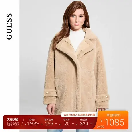 GUESS女士复古时尚翻领羊羔绒毛绒外套-W4BL16WGHZ0商品大图