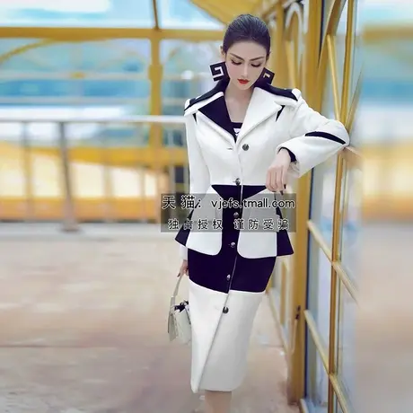 VJE英伦风设计感撞色拼接毛呢大衣女冬季新款气质女神范外套商品大图