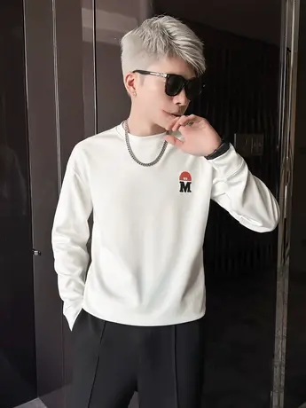 2023春秋男款休闲重磅卫衣高街潮流字母刺绣百搭男生上衣修身衣服商品大图